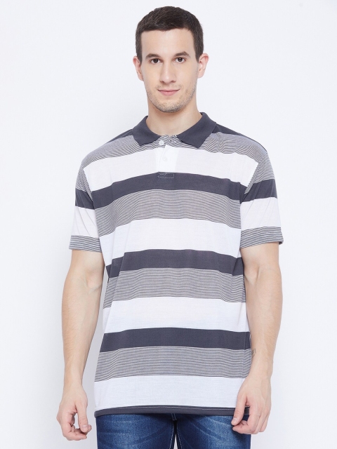 

HALTON HILLS Men White and Grey Striped Polo Collar T-shirt