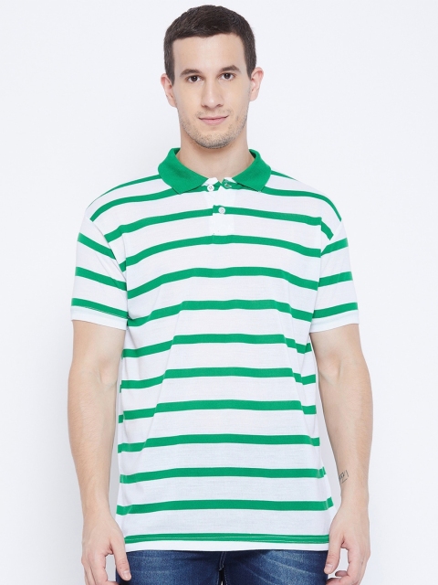 

HALTON HILLS Men White and Green Striped Polo Collar T-shirt