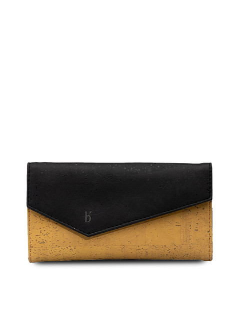

Beej Women Black & Camel Brown Cork Three Fold Wallet