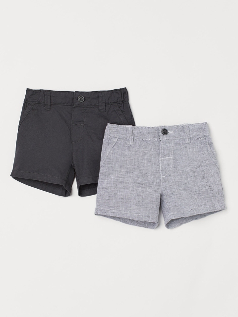 

H&M Boys Pack Of 2 Solid Mid-Rise Chino Shorts, Grey