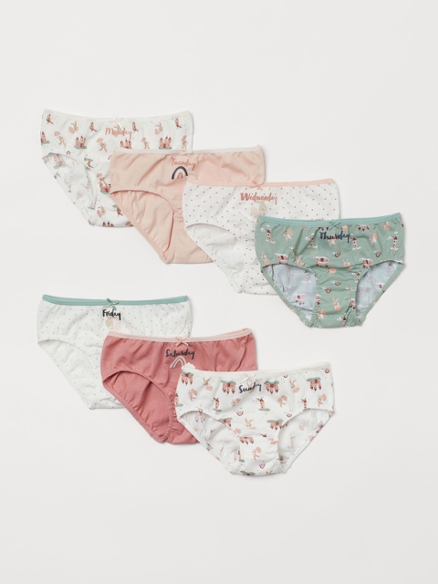 

H&M Girls Pack Of 7 Printed Cotton Briefs 0530235045, White