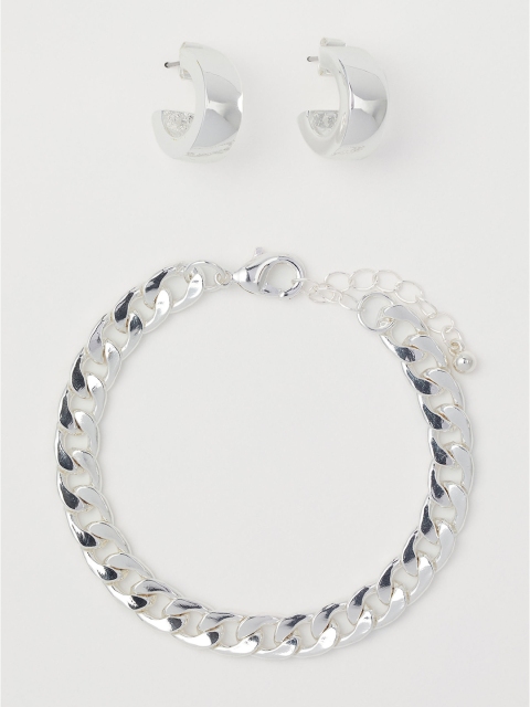 

H&M Women Silver-Toned Earrings and bracelet