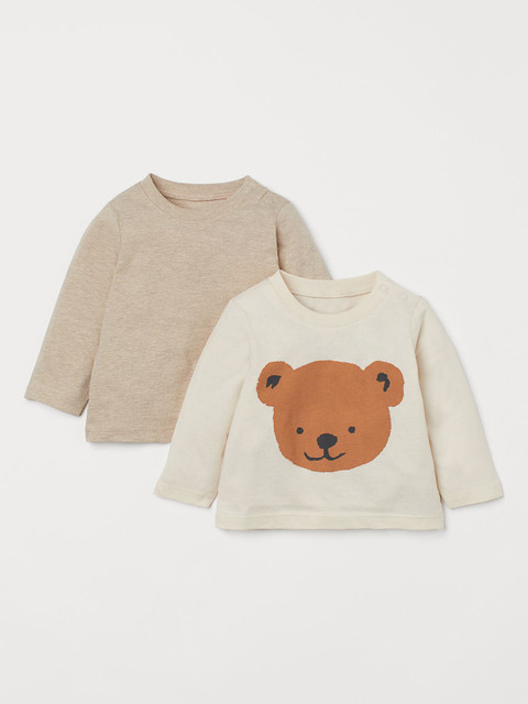 

H&M Boys Pack Of 2 Beige Solid Jersey Tops