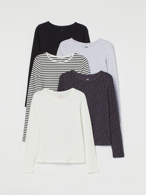

H&M Girls Pack Of 5 Jersey Tops, White