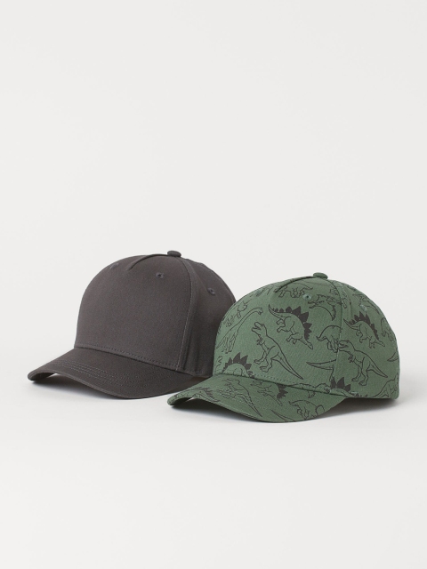 

H&M Boys Pack Of 2 Twill Caps, Green