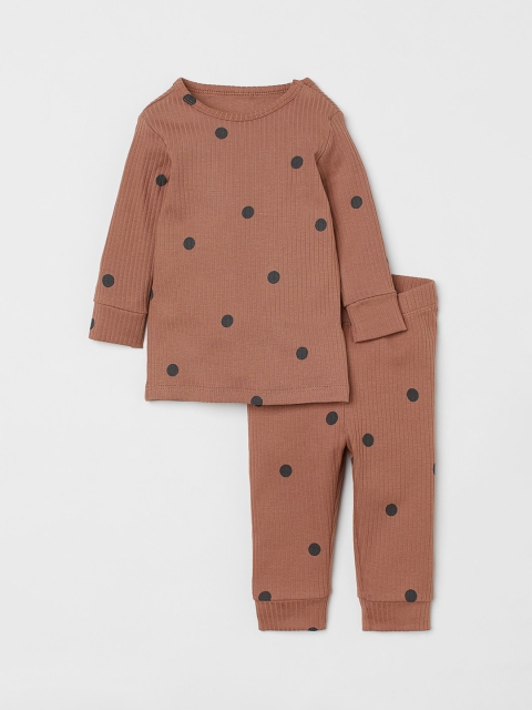 

H&M Girls Brown Printed Cotton Clothing Set