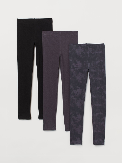 

H&M Girls Pack Of 3 Solid Leggings, Black