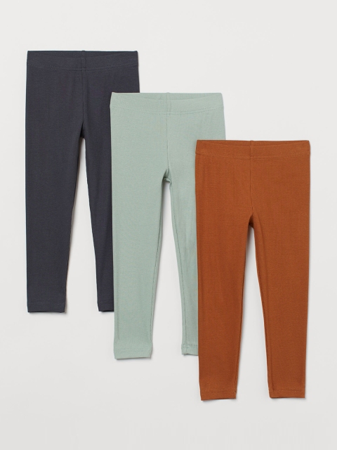 

H&M Girls Pack Of 3 Ribbed Leggings, Green