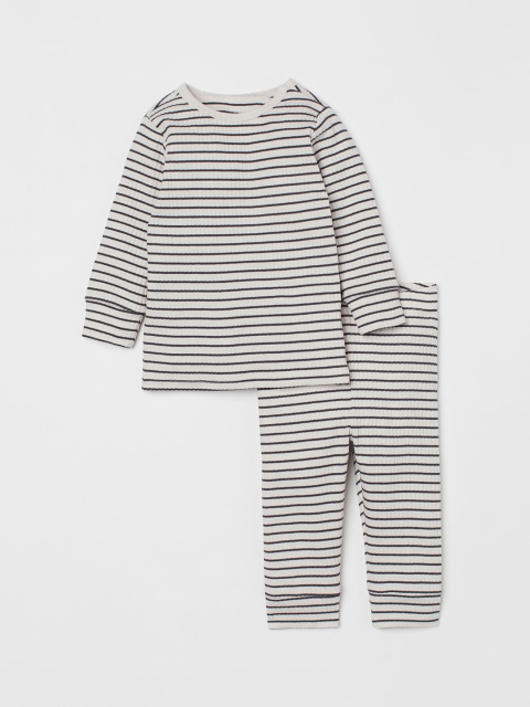 

H&M Girls White & Black Striped Cotton Clothing Set