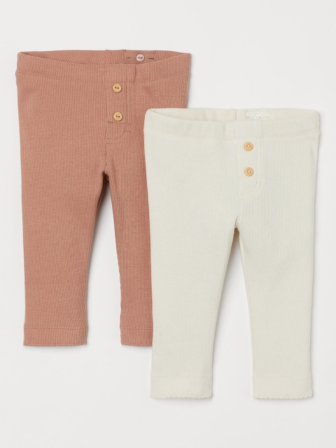 

H&M Girls Pack Of 2 Ribbed Leggings, White