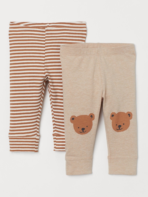 

H&M Girls Pack Of 2 Printed Cotton Leggings, Beige