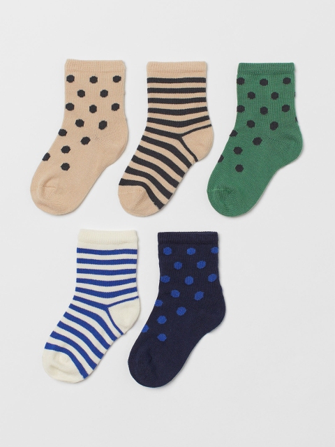 

H&M Girls Multicoloured Printed Pack Of 5 Socks, Green
