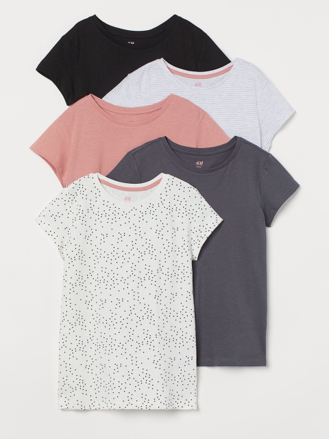 

H&M Pack Of 5 Cotton Solid T-shirts, White