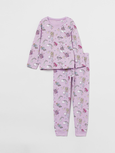 

H&M Kids Girls Purple Printed Jersey Pyjamas