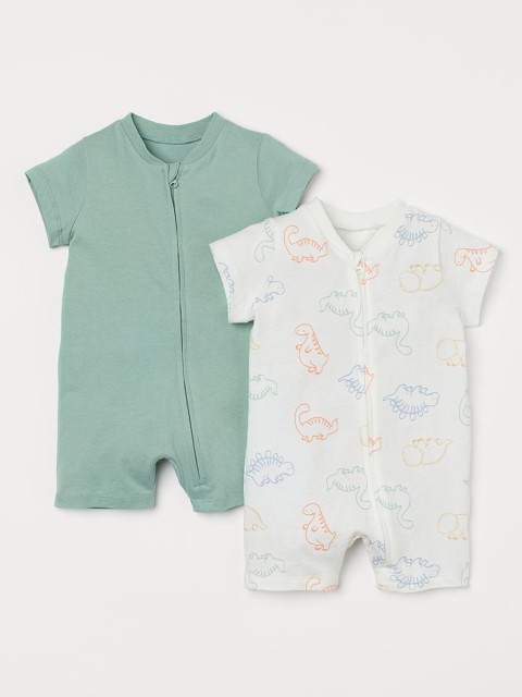 

H&M Girls Pack of 2 Solid Rompers, White