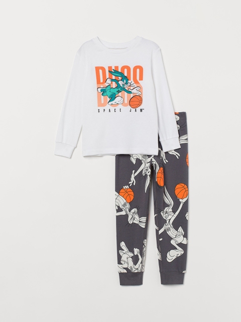 

H&M Kids Girls Purple Cotton Printed Pyjamas, White
