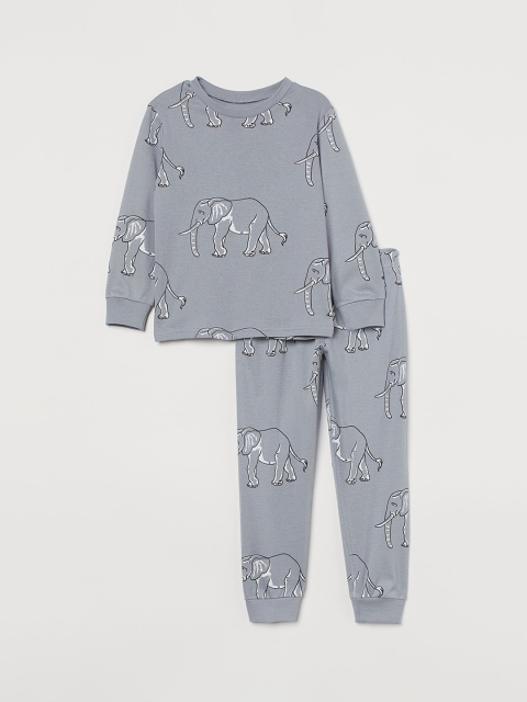 

H&M Kids Girls Grey Printed Jersey Pyjamas