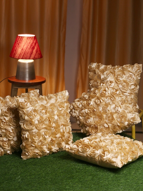 

HOSTA HOMES Beige Set of 5 Floral Square Cushion Covers