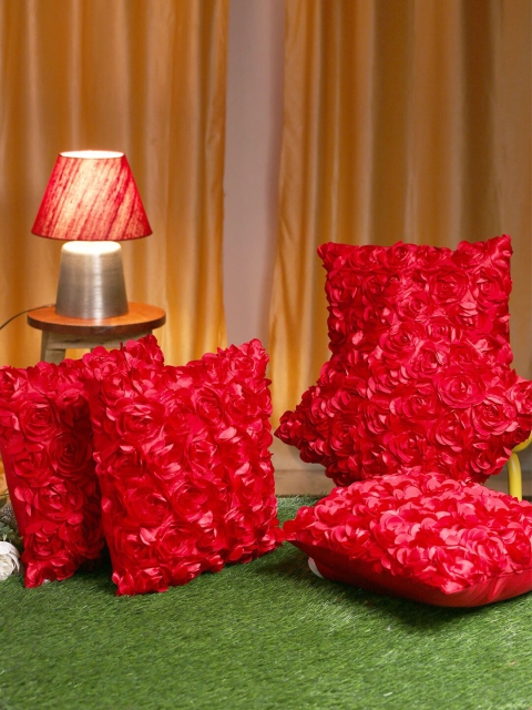 

HOSTA HOMES Red Set of 5 Floral Square Cushion Covers