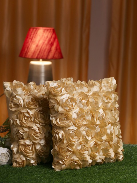 

HOSTA HOMES Beige Set of 2 Floral Square Cushion Covers