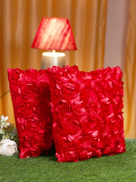 

HOSTA HOMES Red Set of 2 Floral Square Cushion Covers