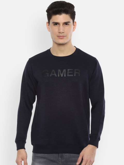 

V Dot Men Navy Blue Typography Printed Sweatshirt