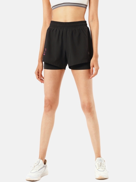 

Cultsport Women Black High-Rise Sports Shorts With Inner Tights