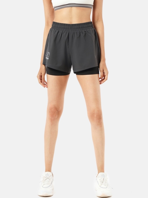 

Cultsport Women Grey High-Rise Sports Shorts with Inner Tights