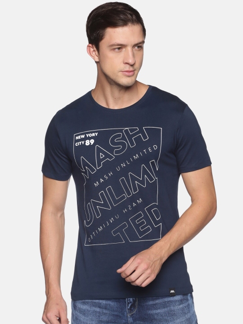 

MASH UNLIMITED Men Navy Blue Typography Printed Slim Fit T-shirt