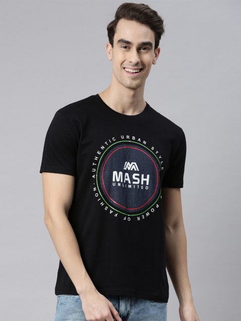 

MASH UNLIMITED Men Pink Typography Printed Slim Fit T-shirt