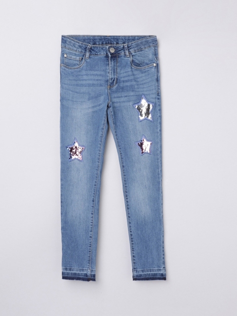 

max Girls Blue Embellished Mid-Rise Light Fade Jeans