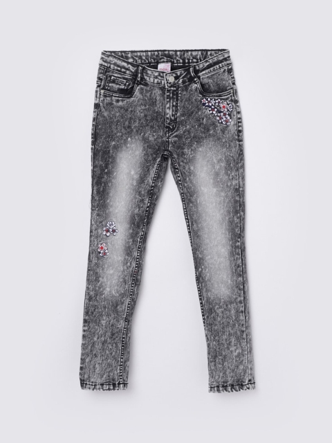 

max Girls Black Heavy Fade Embroidered Jeans