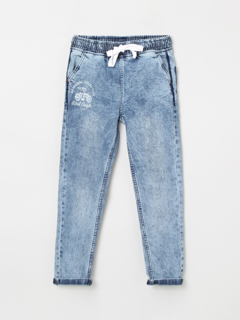 

max Boys Blue Mid-Rise Printed Heavy Fade Jeans