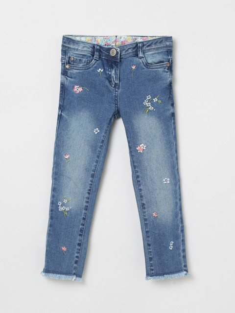 

max Girls Blue Heavy Fade Embroidered Jeans
