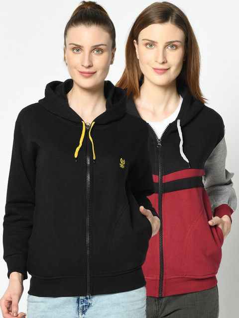

VIMAL JONNEY Women Pack of 2 Black and Maroon Sweatshirts