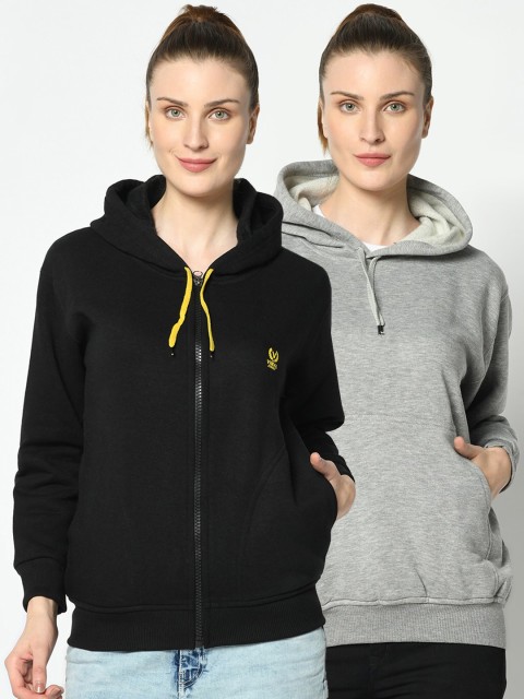 

VIMAL JONNEY Women Pack of 2 Black and Grey Solid Sweatshirts