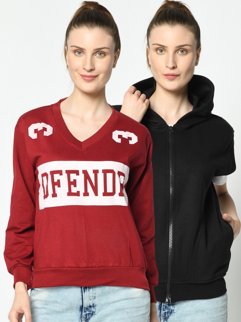 

VIMAL JONNEY Women Pack of 2 Maroon and Black Sweatshirts