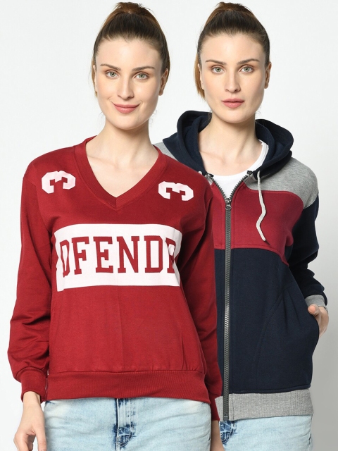 

VIMAL JONNEY Women Maroon and Navy Blue Pack of 2 Sweatshirts