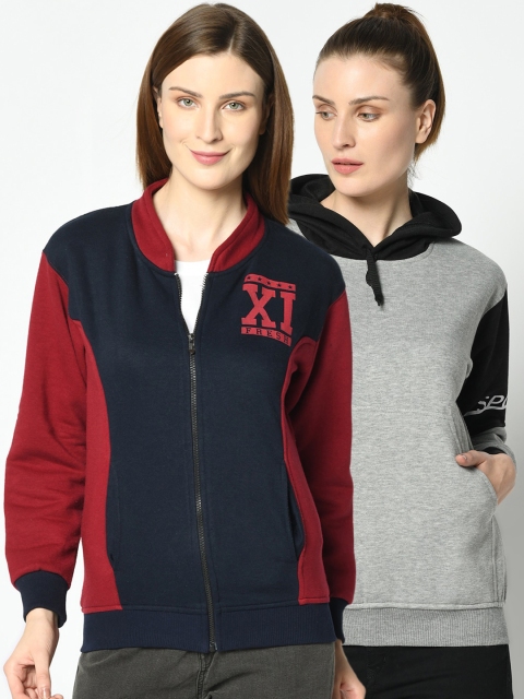 

VIMAL JONNEY Women Navy Blue and Grey Pack of 2 Sweatshirts