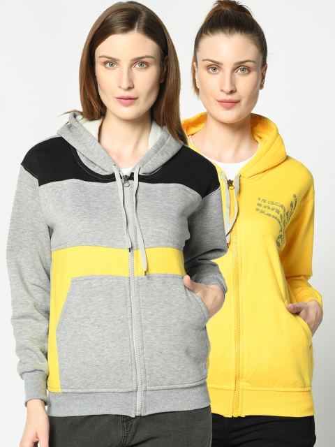 

VIMAL JONNEY Women Pack of 2 Yellow and Grey Sweatshirts