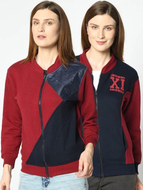 

VIMAL JONNEY Women Navy Blue and Maroon Pack of 2 Sweatshirts