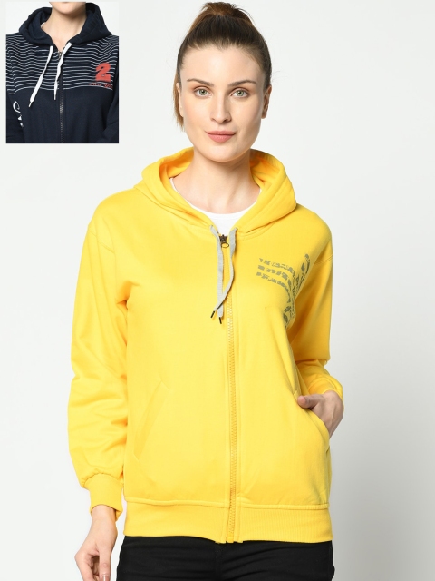 

VIMAL JONNEY Women Yellow and Navy Blue Pack of 2 Sweatshirts