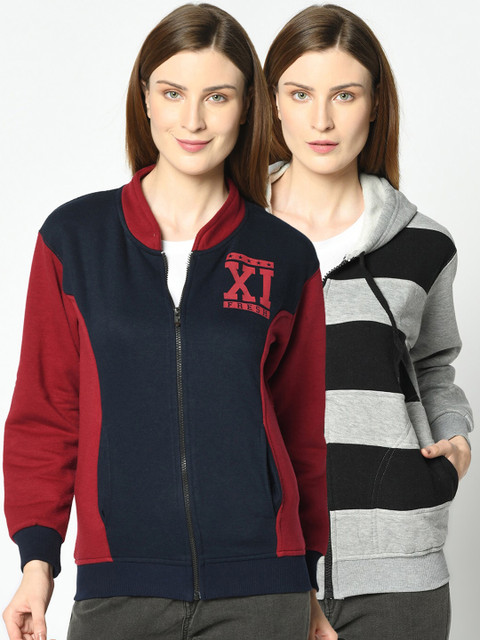 

VIMAL JONNEY Women Navy Blue and Grey Pack of 2 Sweatshirts