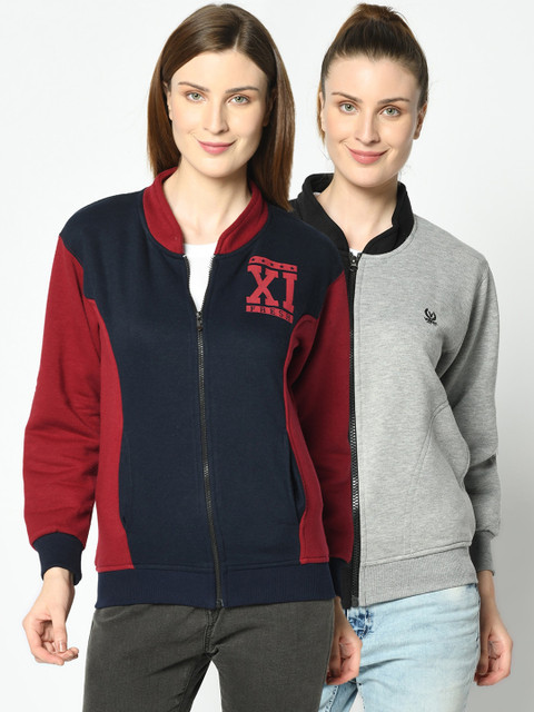 

VIMAL JONNEY Women Navy Blue and Black Pack of 2 Sweatshirts
