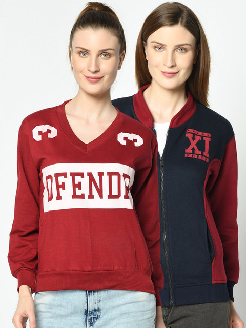 

VIMAL JONNEY Women Maroon Printed Sweatshirt