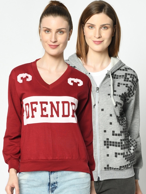 

VIMAL JONNEY Women Maroon Printed Sweatshirt