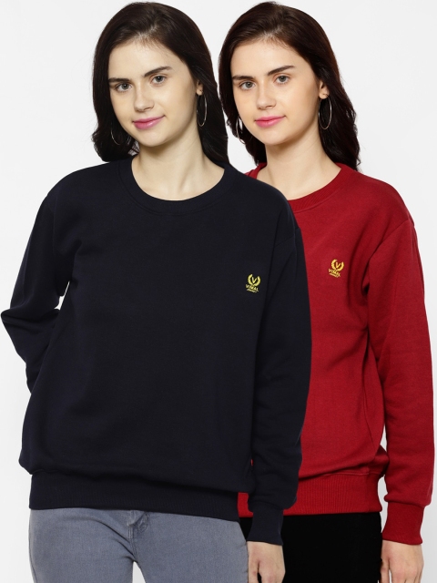 

VIMAL JONNEY Women Navy Blue and Maroon Pack of 2 Sweatshirts