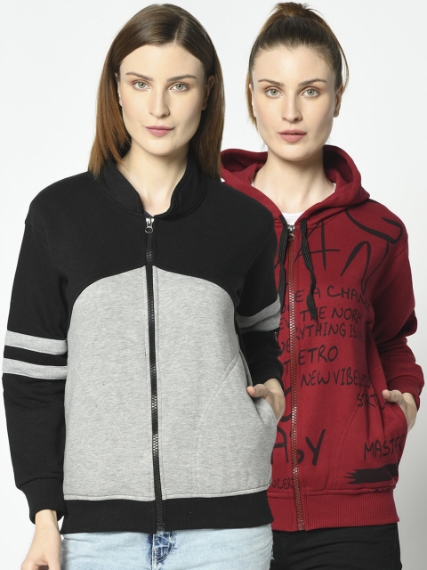 

VIMAL JONNEY Women Pack of 2 Maroon and Grey Sweatshirts