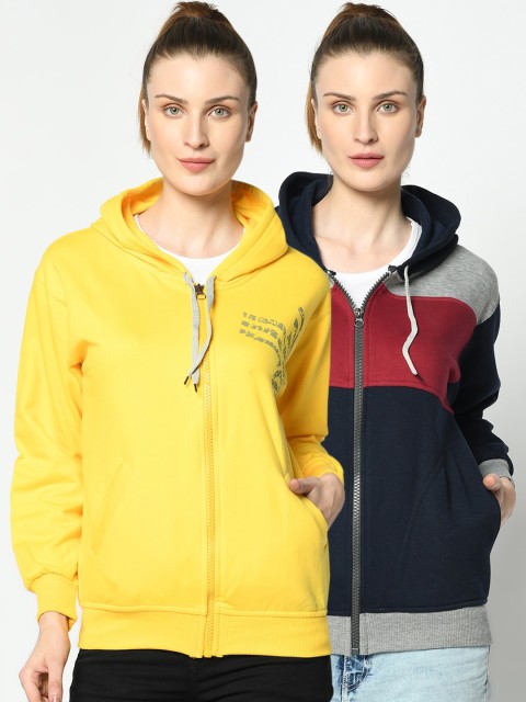 

VIMAL JONNEY Women Yellow and Navy Blue Pack of 2 Sweatshirts
