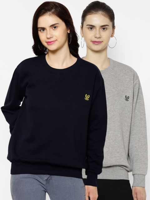

VIMAL JONNEY Women Grey and Navy Blue Pack of 2 Solid Sweatshirts